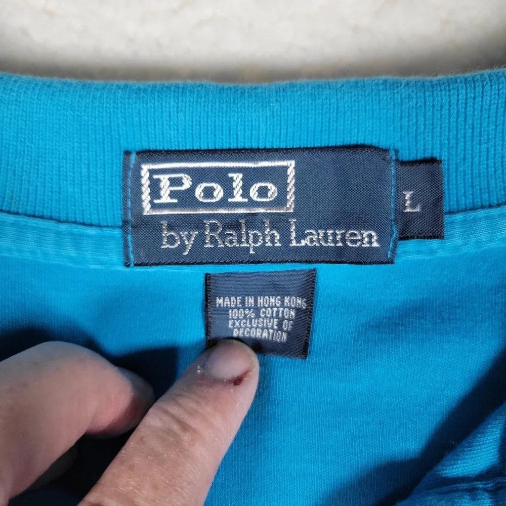 Polo Ralph Lauren Polo Shirt Men Large Blue Short Sleeve Orange Pony Logo